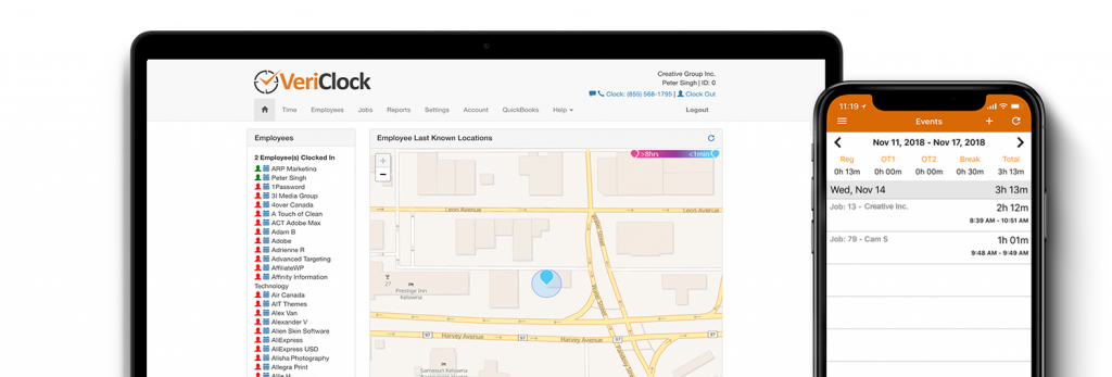 VeriClock cloud-based time-tracking software mockup