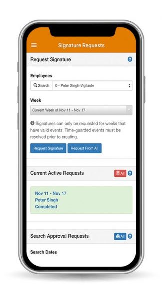 time tracking software current active request mockup